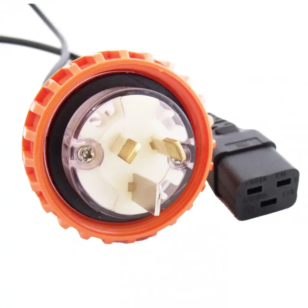 2M Power Cord - C19 IEC to 15A Aus 56 Captive Plug (Black) - Heavy-Duty Industrial Cable