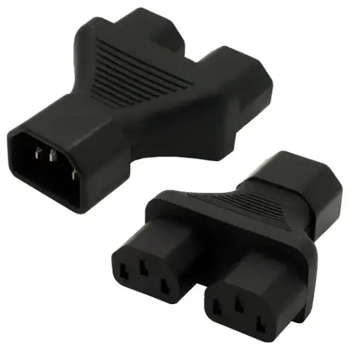 [C14-2XC13-adapter] C14 to Dual C13 Power Splitter Adapter - 1-to-2 IEC Power Distribution